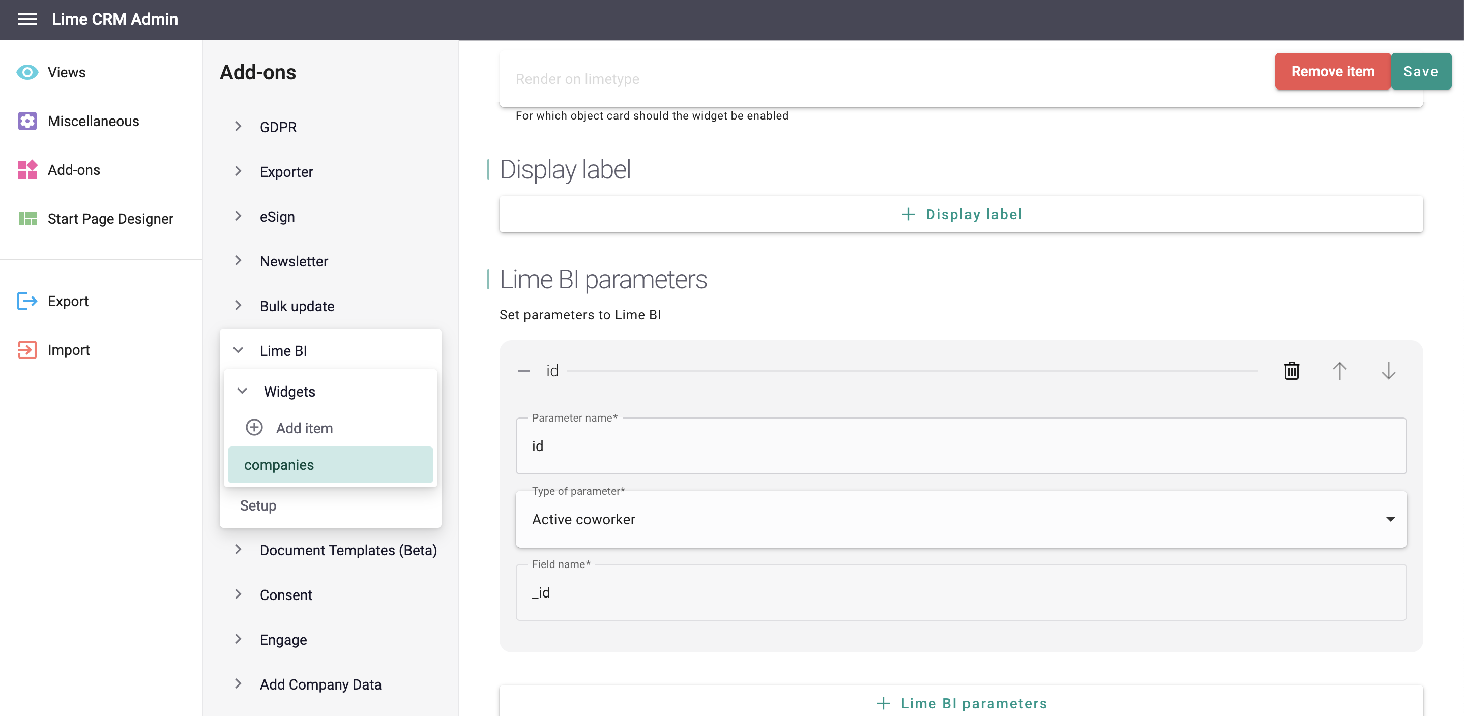 Lime Admin dynamic filter configuration