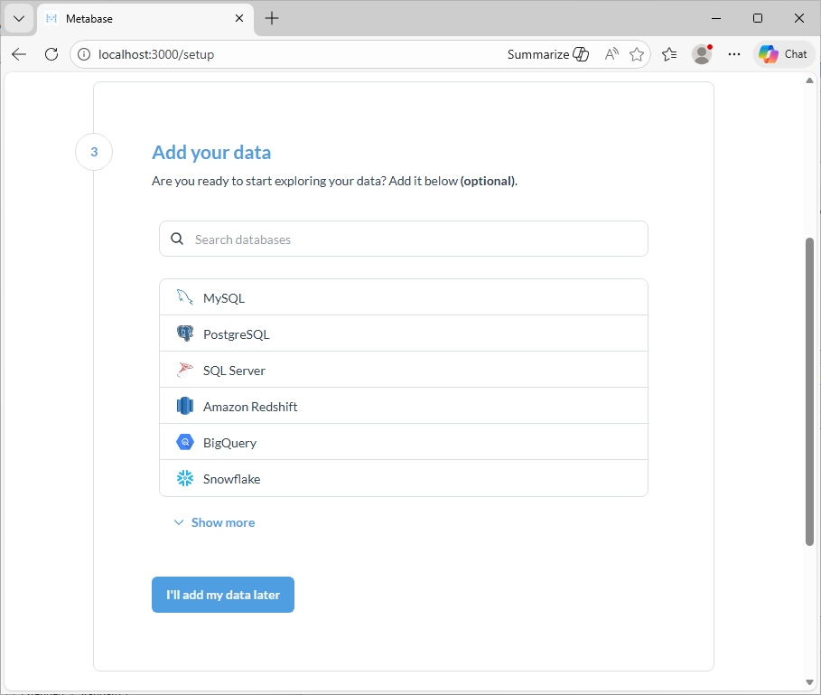 Metabase setup